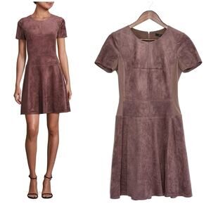 BCBG Faux Suede Mini Dress Sz 4 Brown Drop Waist Festival Boho Cowgirl EUC